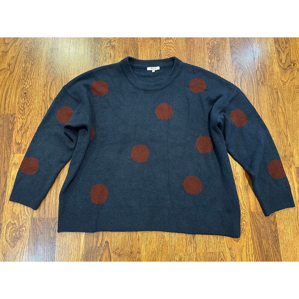 Madewell Women’s Dot Graystone Coziest Yarn Sweater – Blue/Red – Size XL